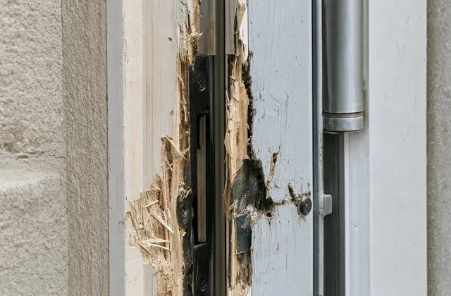 Dormant de porte endommagé après une tentative d'effraction